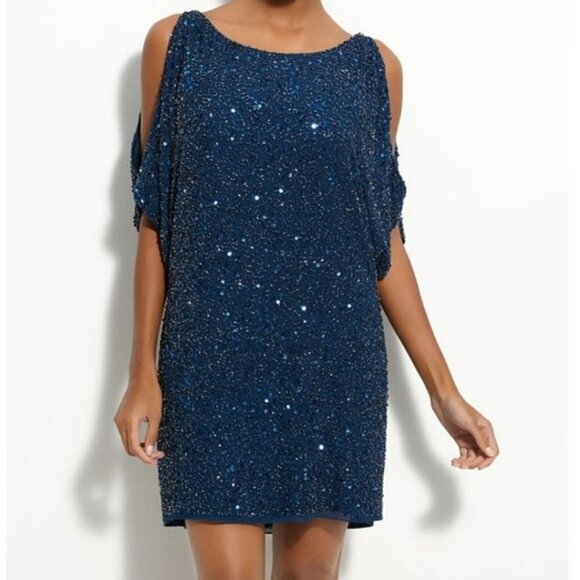 *AIDAN Mattox women's blue dolman sleeve T - shirt split sleeve cocktail dress 6 - Picture 1 of 11